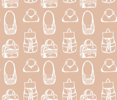 Çanta sorunsuz kahverengi deseni farklı tarz el ile çizilmiş