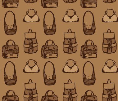 Farklı tasarımlı Çantalar ile sorunsuz kahverengi deseni