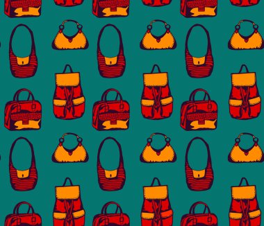 Farklı renkli tasarımlı Çantalar ile Seamless Modeli