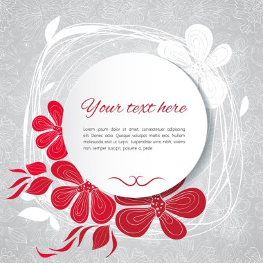 Nazik gri kartı dekoratif çiçek ve beyaz dantel ve kepek