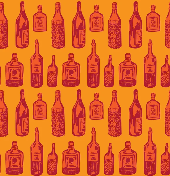 Seamless pattern with different alcohol bottles — Stock Vector