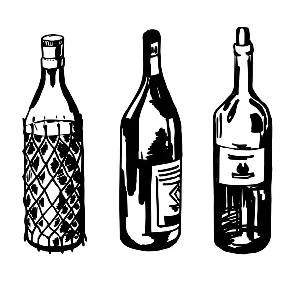 Set of different white and dark sketch bottles — Stock Vector