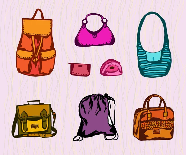 Set of different styled colorful woman bags — Stock Vector