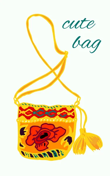 Linda pequeña bolsa de mujer colorida de estilo amarillo con flores — Vector de stock