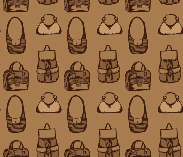 Varrat nélküli barna mintát a különböző stílusú táskák — Stock Vector