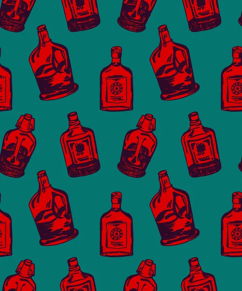 Patrón sin costura con diferentes botellas de alcohol — Vector de stock