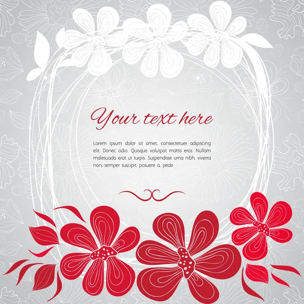 Gentle grey card with flowers and white lace and branches — Stock Vector