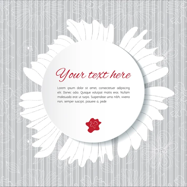 Cartão cinza suave com flores decorativas e rendas e farelos brancos — Vetor de Stock