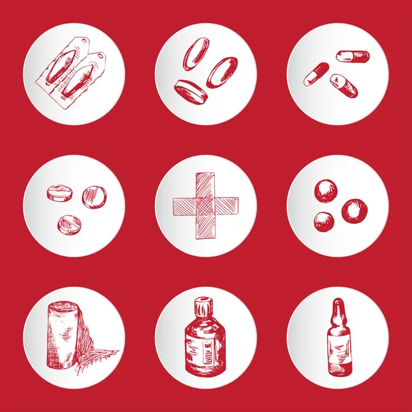 Icona medica con diversi oggetti sulle piastre — Vettoriale Stock