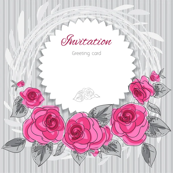 Tarjeta de felicitación de flores románticas con rosas y espacio para copiar — Vector de stock