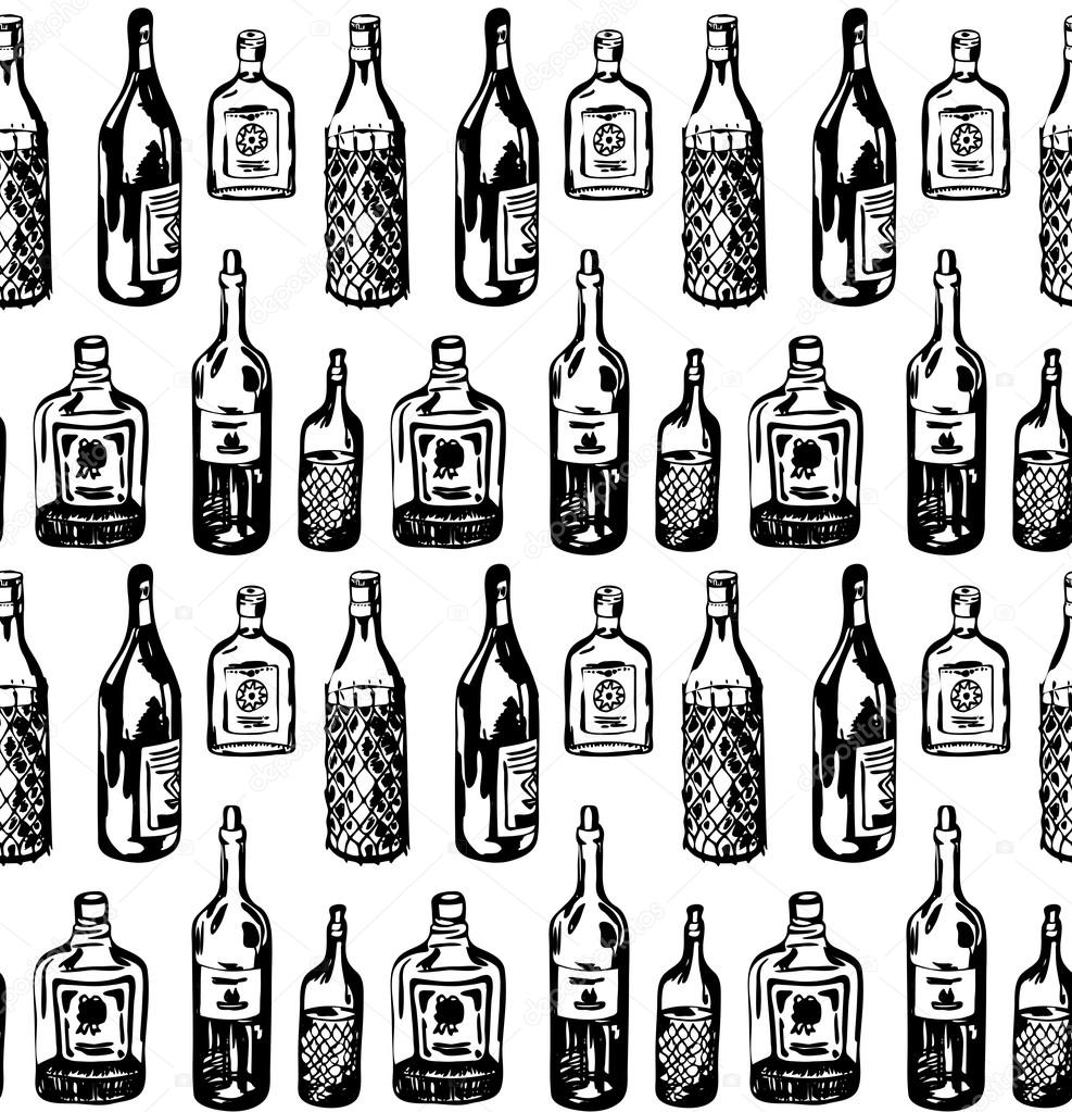 Seamless pattern with different alcohol bottles