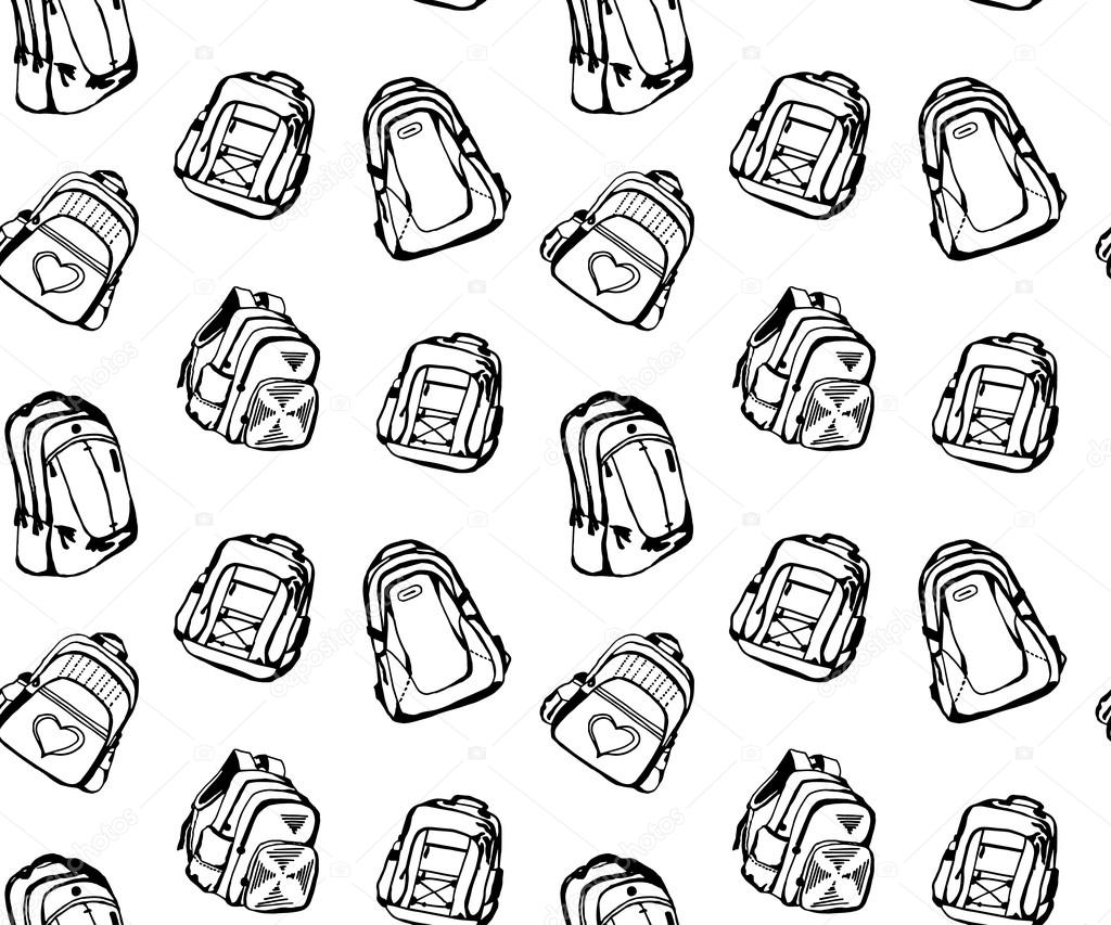 Seamless pattern with different cute school bags