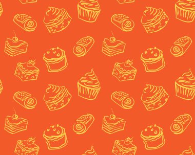 Sevimli kekler ve pastalar el farklı türde çizilmiş