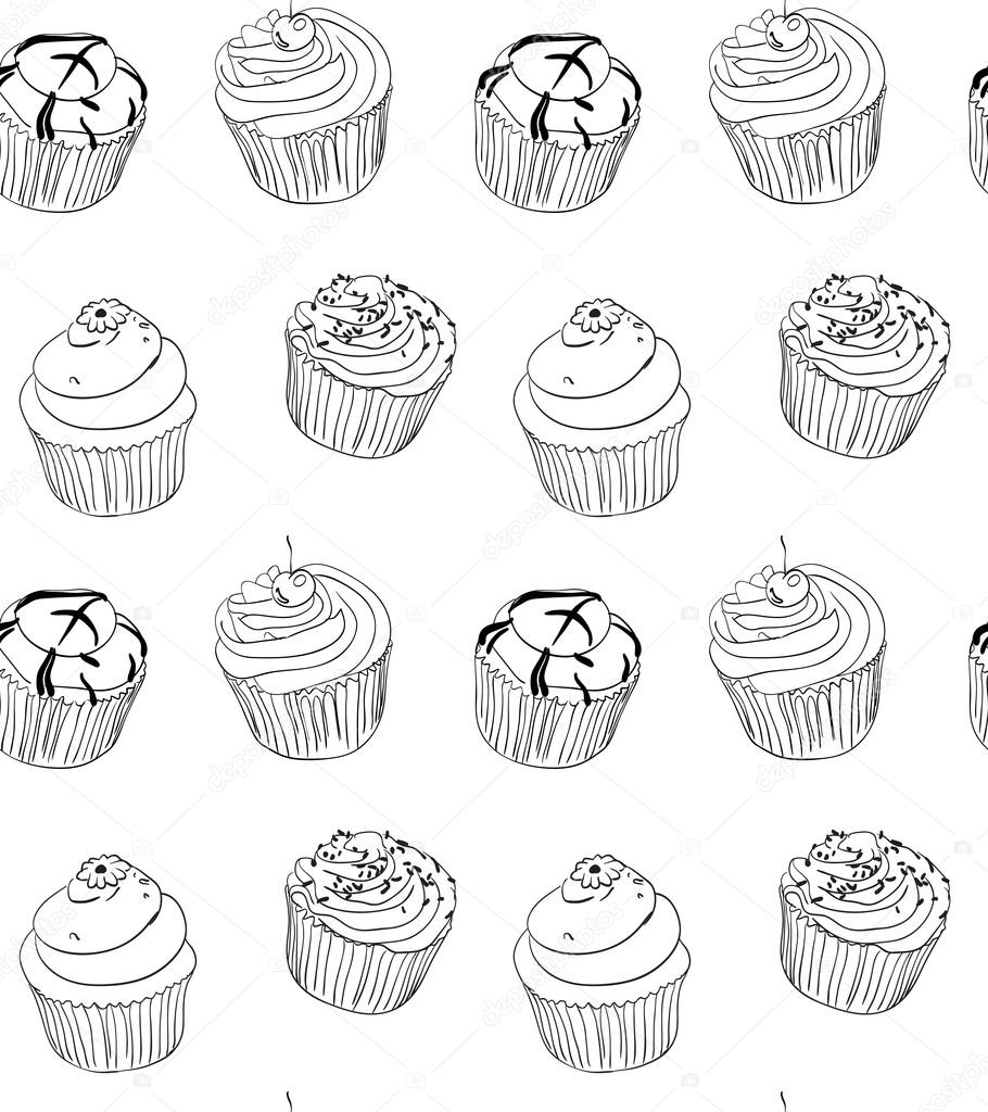 Different types of hand drawn cute cupcakes 