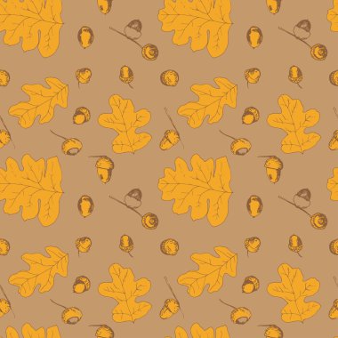 Farklı sonbahar meşe yaprakları ve meşe palamudu ile Seamless Modeli