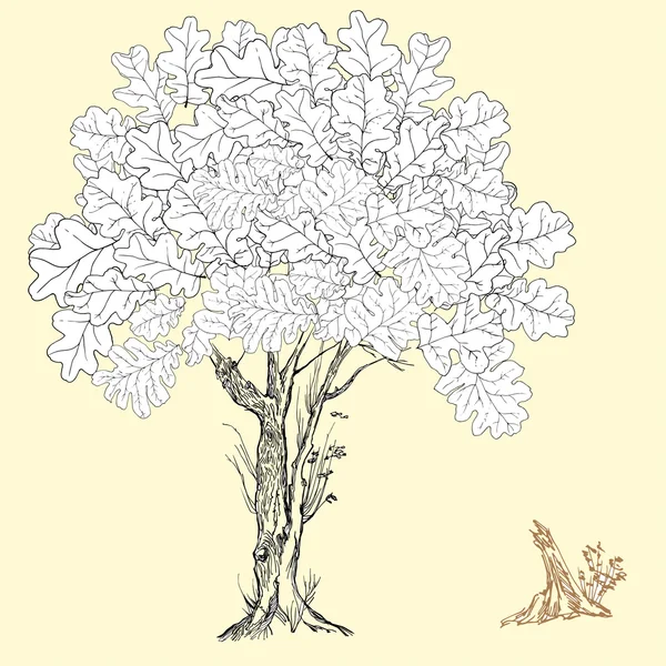 Silueta y tocón de árbol dibujado a mano — Vector de stock