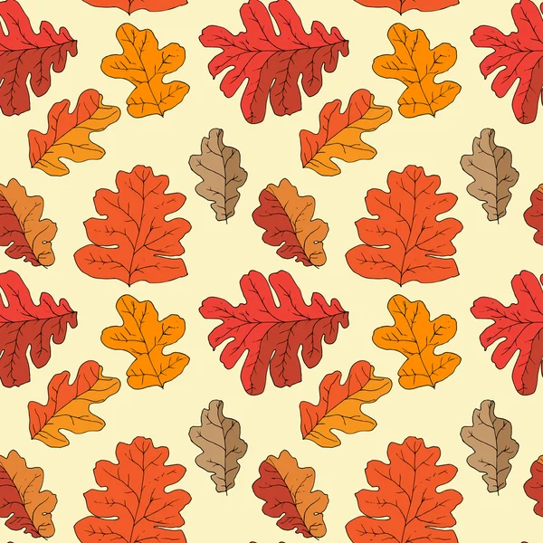 Seamless pattern with different fall oak leafs — Stock Vector
