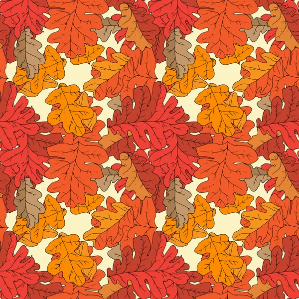 Modèle sans couture avec différentes feuilles de chêne d'automne — Image vectorielle