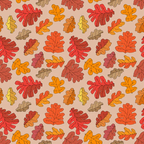 Seamless pattern with different fall oak leafs — Stock Vector