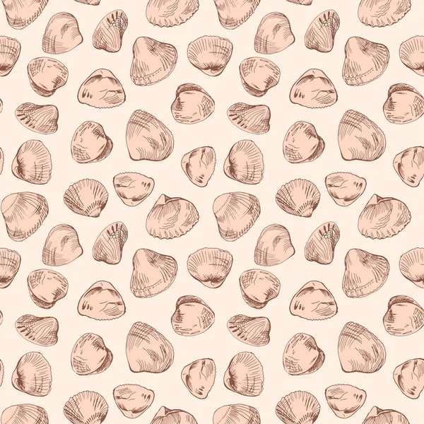 Seamless pattern of different hand drawn shells — Stock Vector