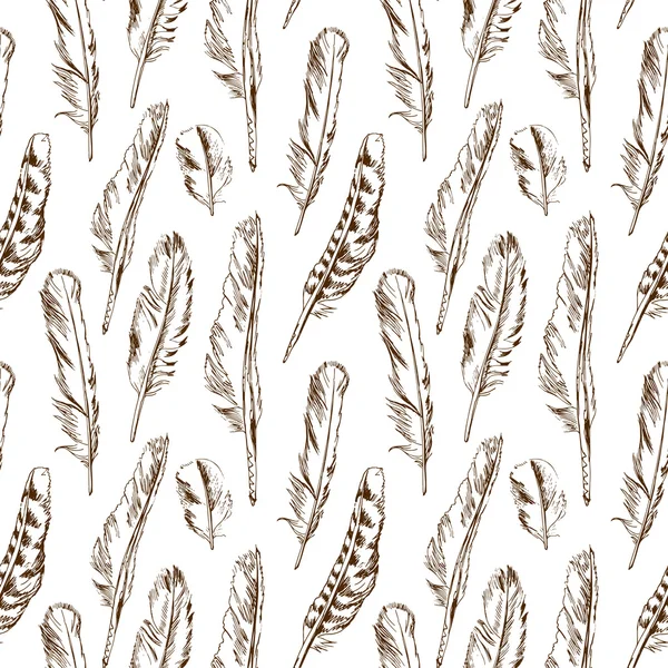 손으로 그린 새 깃털의 다양 한 종류의 완벽 한 패턴 — 스톡 벡터