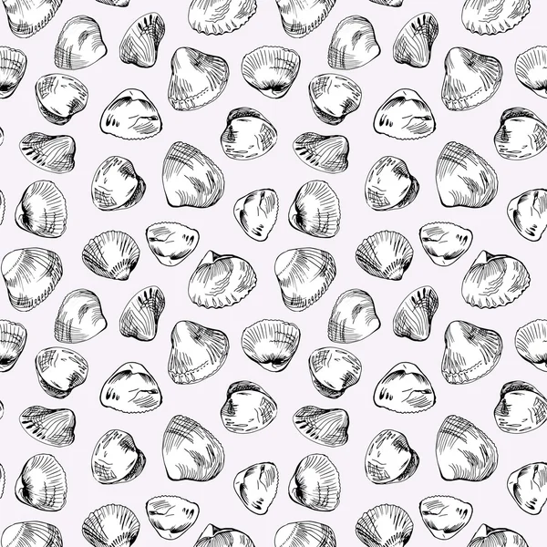 Seamless pattern of different hand drawn shells — Stock Vector