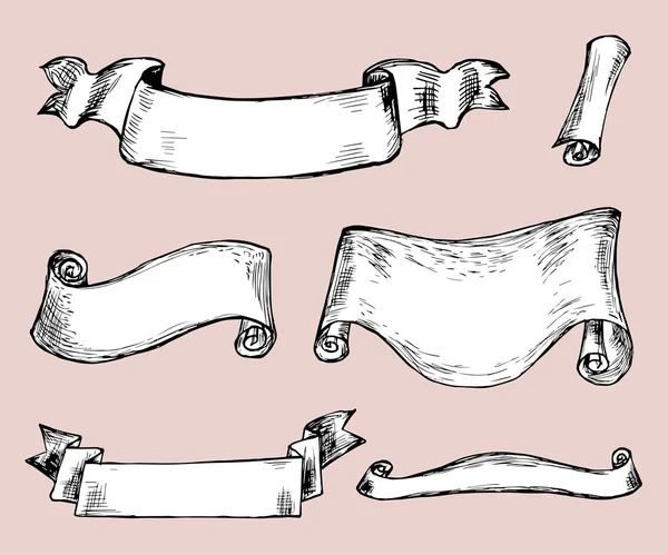 Disegnato a mano diversi tipi di nastro — Vettoriale Stock