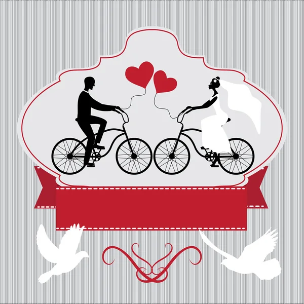 Marco de boda vintage con bicicleta y pegiones — Vector de stock