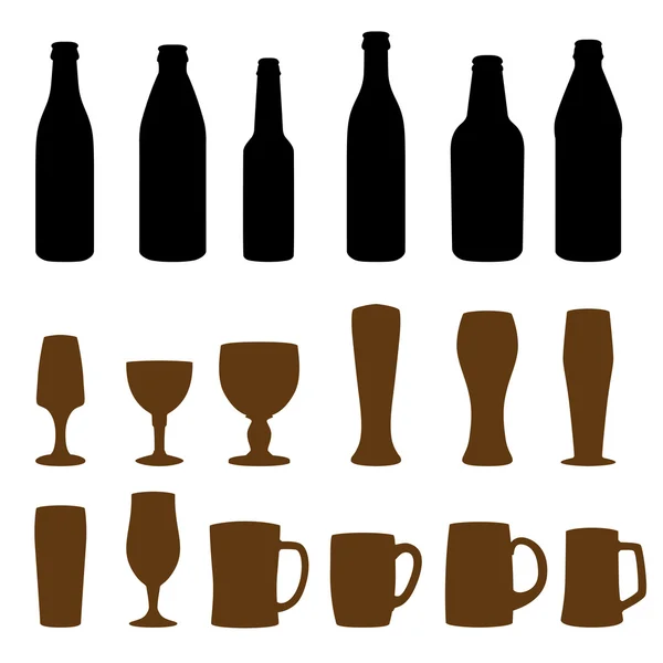 Différents types de verres et bouteilles à boire — Image vectorielle