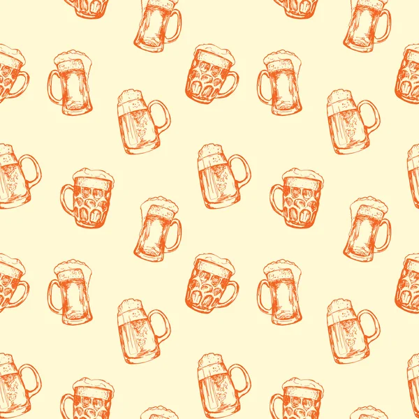 Fondo sin costuras con diferentes vasos de cerveza — Archivo Imágenes Vectoriales