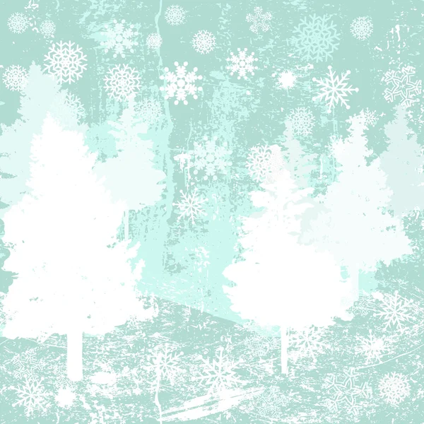 Grunge fond d'hiver avec des pins et des montagnes — Image vectorielle