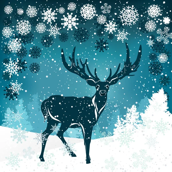 Silhouette de cerf avec gros bois sur fond d'hiver — Image vectorielle