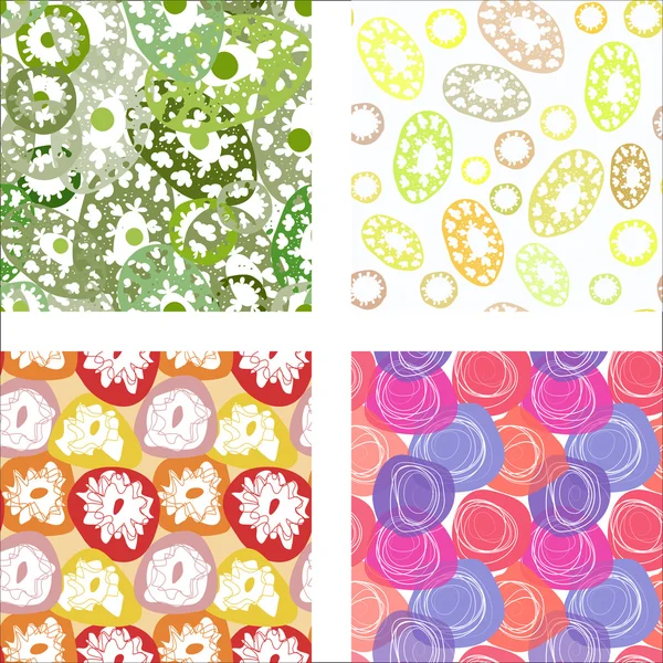 Set of seamless patterns with colorful abstract flowers — Stock Vector