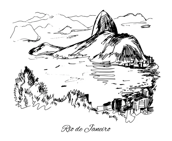 Costa dibujada a mano en Río de Janeiro — Vector de stock