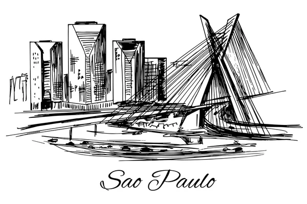 Hand dras Brasilien Sao Paulo bridge — Stock vektor