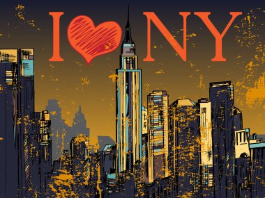 New York city el gece cityscape çekilmiş