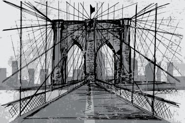Çizilmiş Brooklyn Köprüsü'nün el - vektör