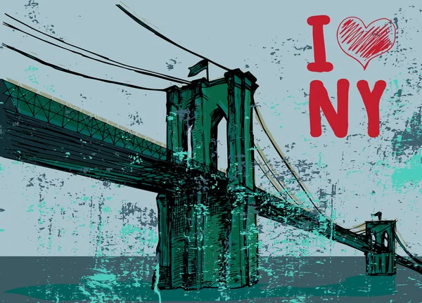 Puente de Brooklyn dibujado a mano - vector — Vector de stock