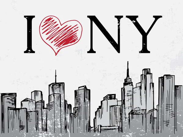 New York city hand getekend dag stadsgezicht — Stockvector