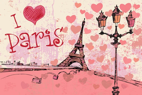 Pariser Grunge-Hintergrund mit Eiffelturm — Stockvektor