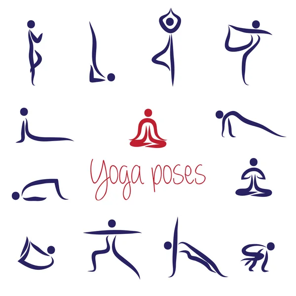 Yoga siluetleri Asanas vektör paketi — Stok Vektör