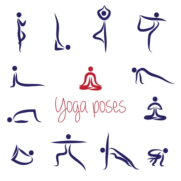 Yoga Silhouetten Asanas Pack Vektor — Stockvektor