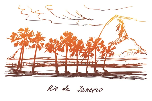 Ручной рисунок побережья Рио-де-Жанейро — стоковый вектор
