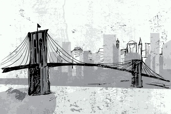 Pont de Brooklyn dessiné à la main - vecteur — Image vectorielle