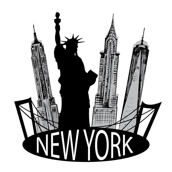 Edificio famoso de Nueva York y estatua de la Libertad — Vector de stock