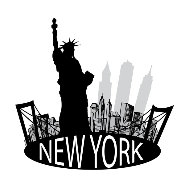 Edificio famoso de Nueva York y estatua de la Libertad — Vector de stock