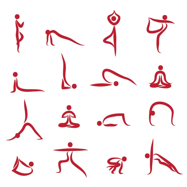 Silhuetas de ioga Asanas embalar Vector —  Vetores de Stock