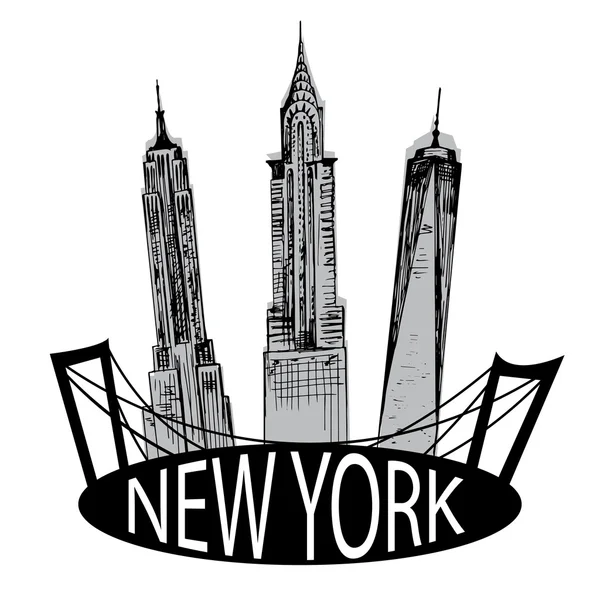 Edificios famosos de Nueva York dibujados a mano — Vector de stock