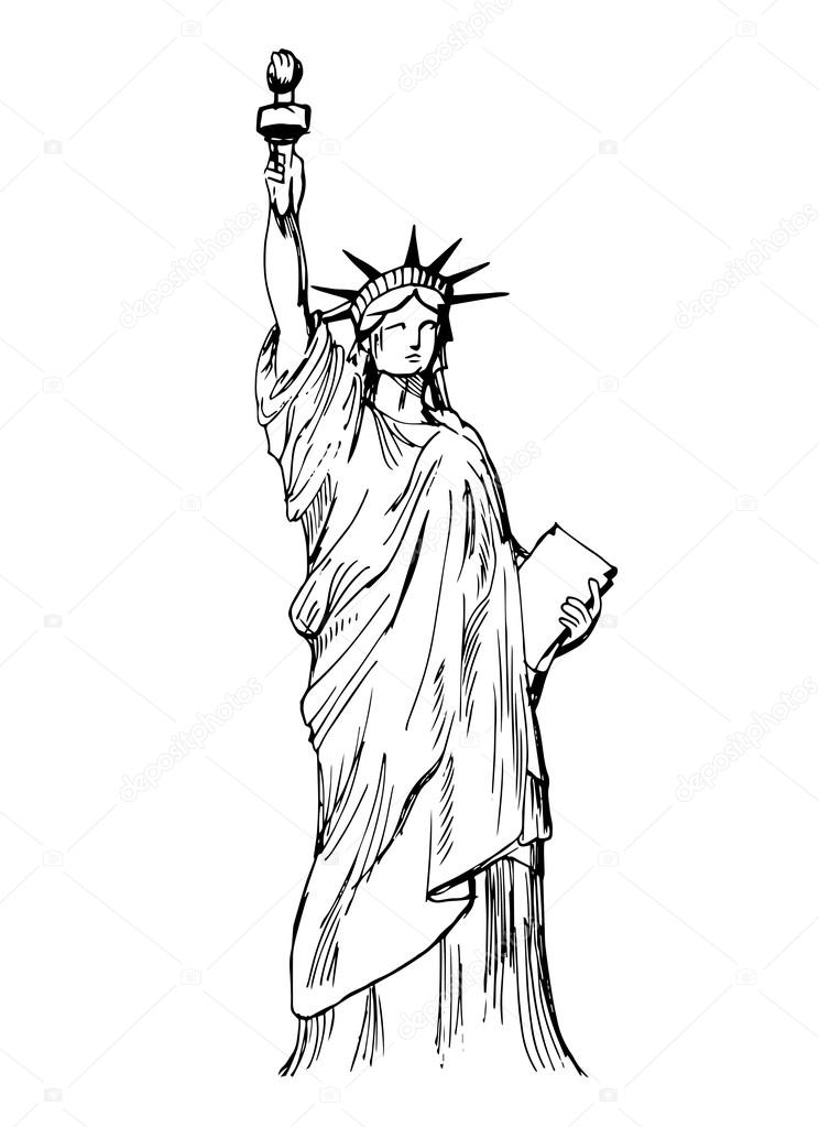 Statua Della Libertà Disegnato A Mano Vettore Vettoriali