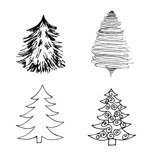 Conjunto de árboles de Navidad dibujados a mano — Vector de stock